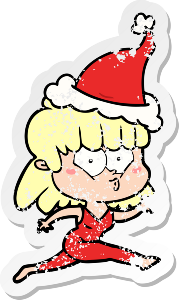 Bir insanın çizdiği Noel Baba şapkasıyla koşan bir kadının el yazısı.