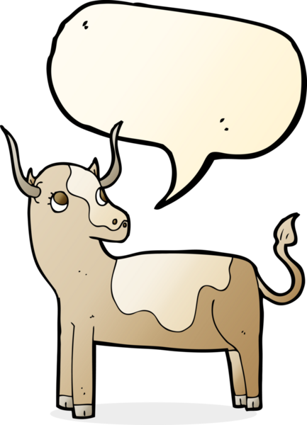 Bir insan tarafından çizilmiş konuşma balonlu bir inek.