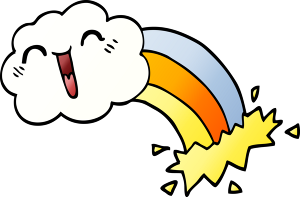karikatür mutlu bulut ve gökkuşağı bir insan tarafından çizilmiş