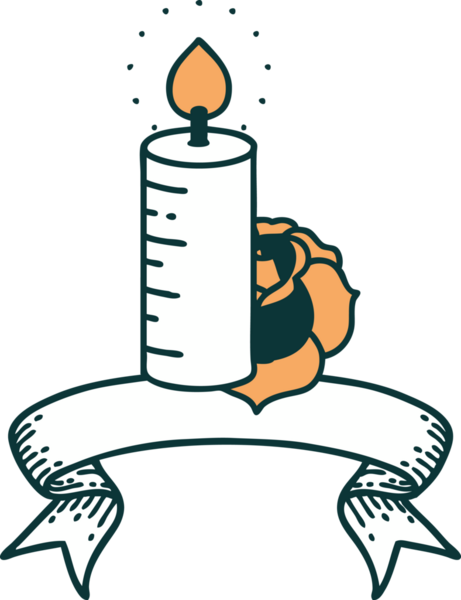 Geleneksel dövmeli bir mum ve bir insan tarafından çizilmiş bir gül.