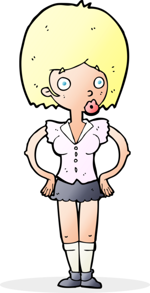 Bir insan tarafından çizilmiş kalçaları olan çizgi film kadını.