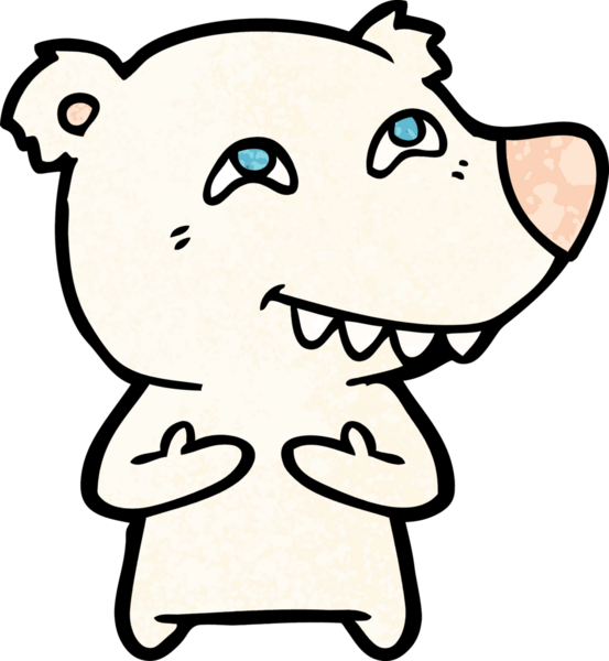 Karikatür kutup ayısı bir insan tarafından çizilmiş dişleri gösteriyor