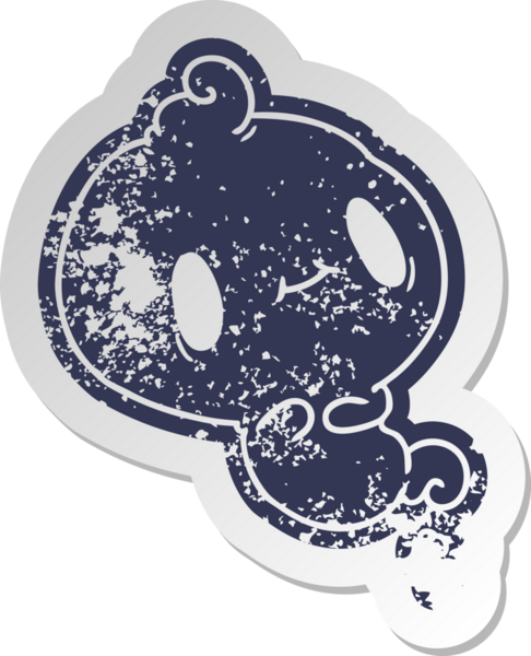 Bir insan tarafından çizilmiş kawai sevimli bir hayaletin sıkıntılı eski çizgi film çıkartması.