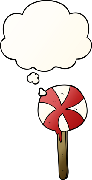 Düşünce baloncuklu çizgi film lolipopu, bir insan tarafından çizilmiş düzgün eğimli stil.