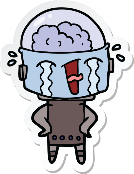 Bir insan tarafından çizilmiş ağlayan bir robot çıkartması.