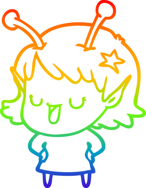 gökkuşağı gradyan çizimi mutlu bir uzaylı kız çizgi filmi bir insan tarafından çizildi