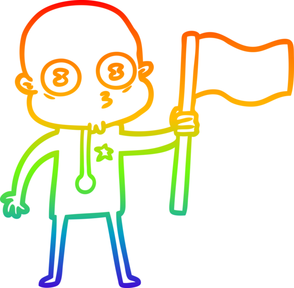 Gökkuşağı gradyan çizgi çizimi Bir insan tarafından çizilmiş garip kel uzay adamı