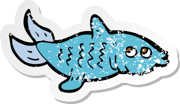Bir insan tarafından çizilmiş karikatür balığının geriletilmiş çıkartması.