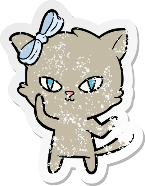 Bir insan tarafından çizilmiş şirin bir çizgi film kedisinin sıkıntılı çıkartması.