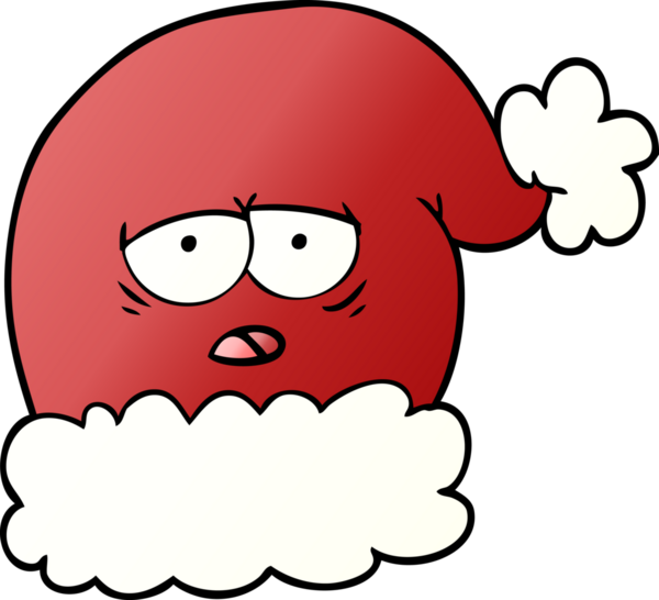 Bir insan tarafından çizilmiş yorgun yüzlü Noel Baba şapkası.