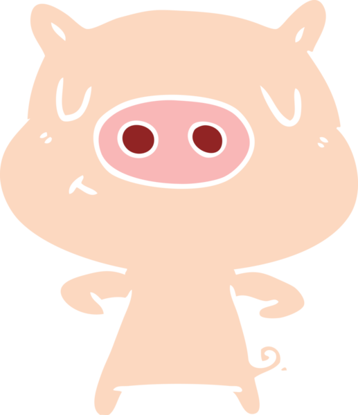 Düz renkli çizgi film içerikli domuz insan tarafından çizilmiş.