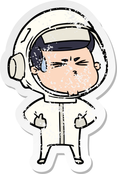 Bir insan tarafından çizilmiş stresli astronot karikatürü.
