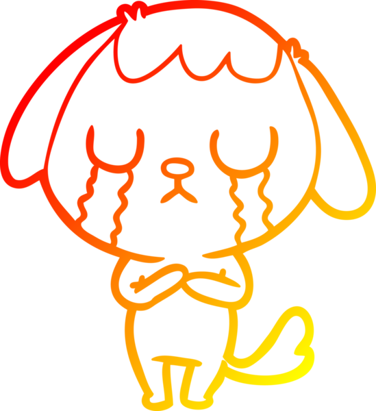 Bir insanın çizdiği ağlayan şirin bir köpeğin sıcak çizgi çizimi.