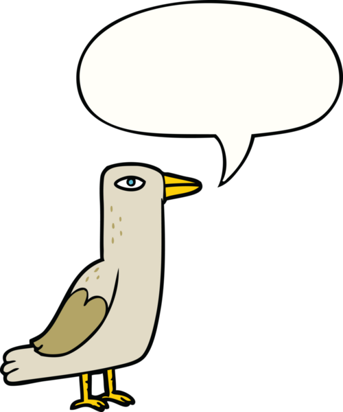 Bir insan tarafından çizilmiş konuşma balonlu çizgi film kuşu.