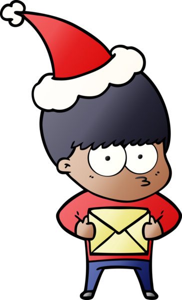 Bir insan tarafından çizilmiş Noel Baba şapkası takan bir çocuğun gradyan çizimi.