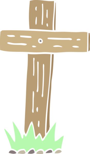 Bir insan tarafından çizilmiş düz renk karikatür ahşap haç