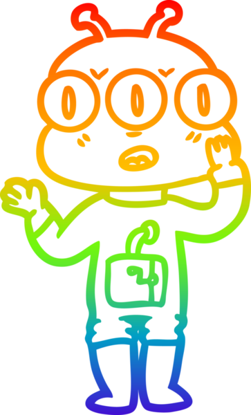 Gökkuşağı gradyan çizgi çizimi Bir insan tarafından çizilmiş üç gözlü uzaylı