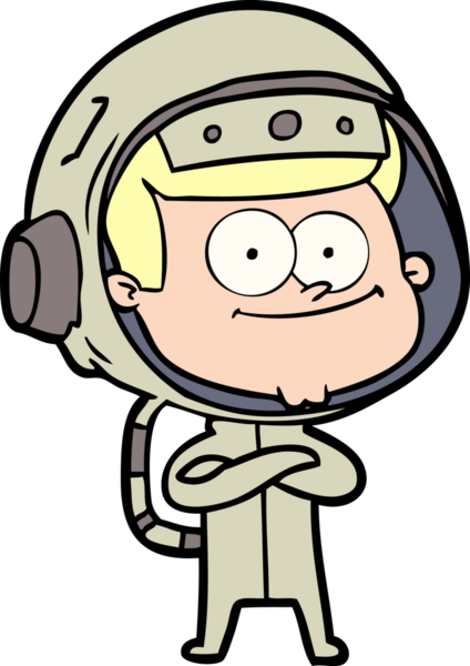 Bir insan tarafından çizilmiş mutlu astronot çizgi filmi.