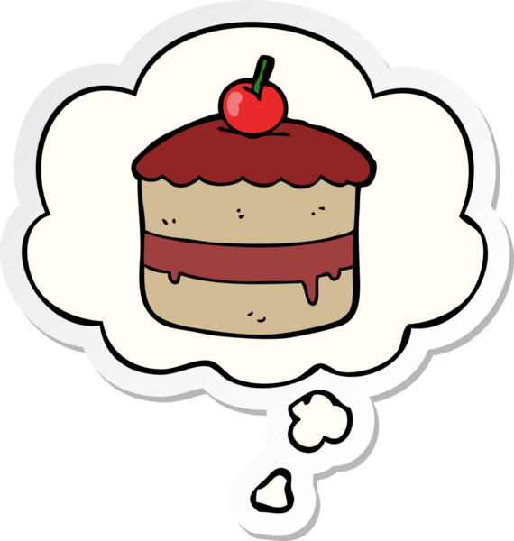 Düşünce baloncuklu çizgi film pastası bir insan tarafından çizilmiş çıkartma.