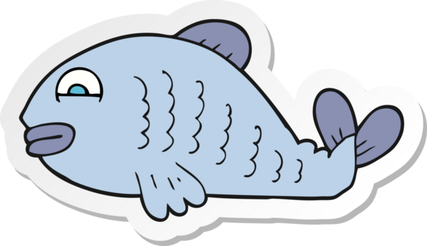 Bir insan tarafından çizilmiş karikatür balığının çıkartması.