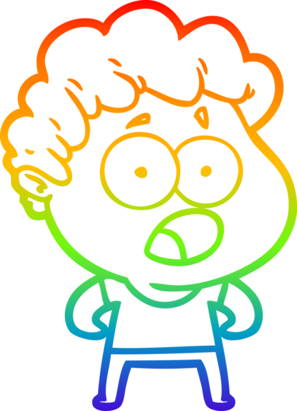 Gökkuşağı gradyan çizgi çizimi Bir insan tarafından çizilmiş şaşırarak nefes nefese bir çizgi film adamı