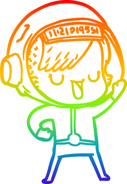 Gökkuşağı gradyan çizgi çizimi bir insan tarafından çizilmiş astronot bir kadın.