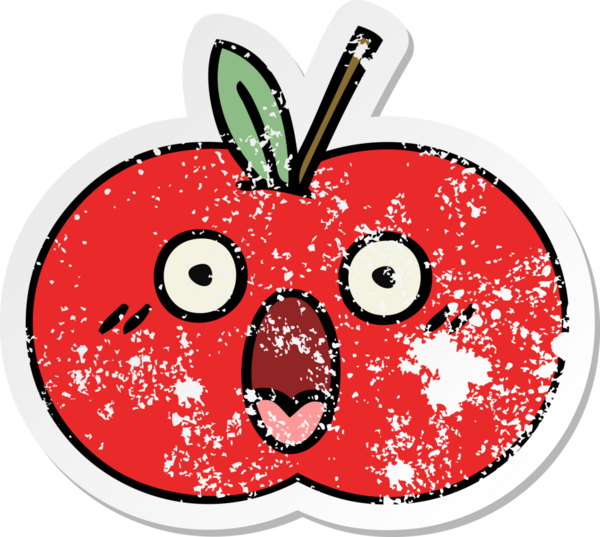 Bir insan tarafından çizilmiş kırmızı elma çizgi filminin sıkıntılı çıkartması.