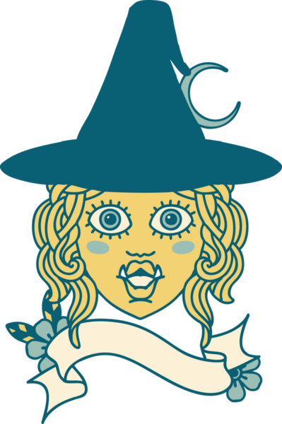 Retro Dövme Biçimi Bir insan tarafından çizilmiş yarım orc cadı yüzü