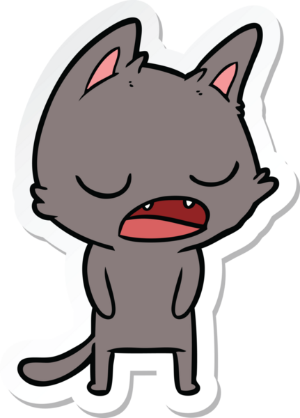 Bir insan tarafından çizilmiş konuşan kedi karikatürü.