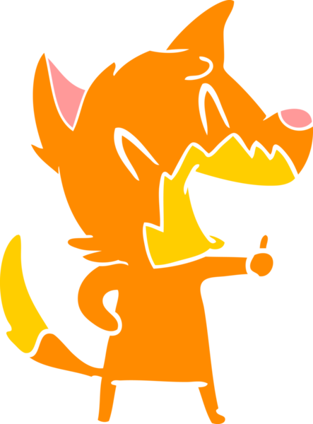 Bir insan tarafından çizilmiş gülen tilki düz renkli çizgi film.