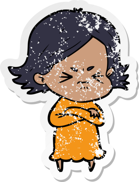 Bir insan tarafından çizilmiş kızgın bir karikatür çıkartması.