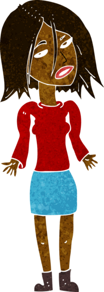 Bir insan tarafından çizilmiş omuz silken çizgi filmdeki kadın.