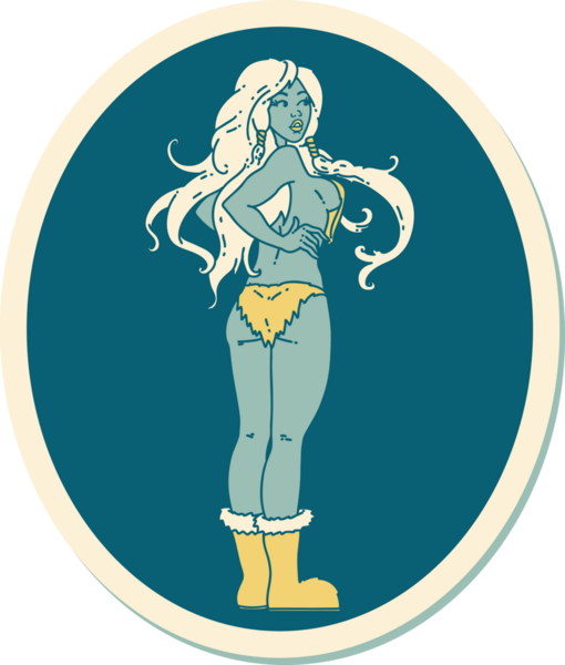 Geleneksel stil dövme çıkartması. Bir insan tarafından çizilmiş Viking kız resmi.