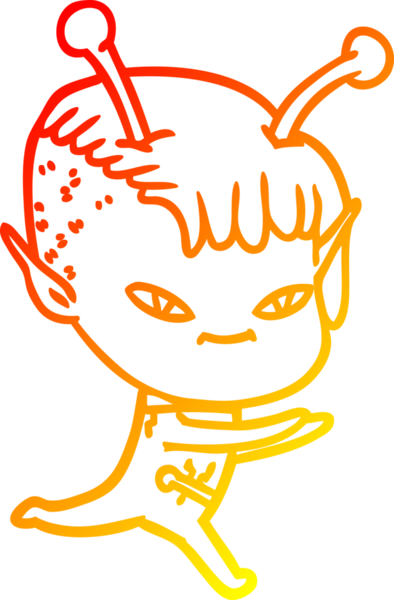 Bir insan tarafından çizilmiş sevimli bir uzaylı kız çizgi çizimi.