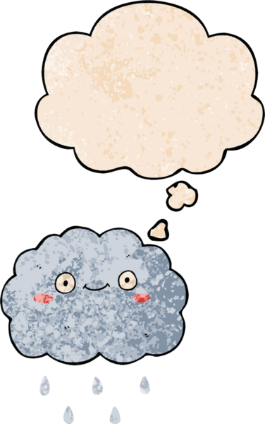 Bir insan tarafından çizilmiş grunge doku tarzında düşünce baloncuğu olan sevimli çizgi film bulutu.