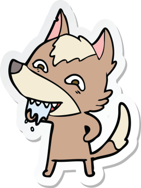 Bir insan tarafından çizilmiş aç kurt çizgi filminin çıkartması.