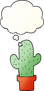 Düşünce baloncuğu olan kaktüslü çizgi film bir insan tarafından çizilmiş.