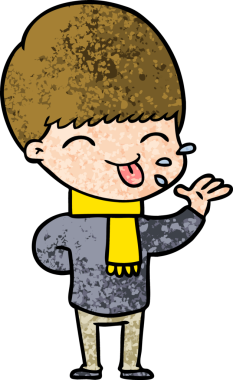 Çizgi filmci çocuk bir insan tarafından çizilmiş dili dışarı çıkarıyor.