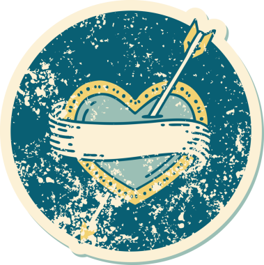 Bir insan tarafından çizilmiş ok kalp ve pankartın sembolik dövmeli görüntüsü