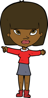 Bir insan tarafından çizilmiş çizgi film kadını.