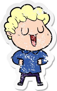 Bir insan tarafından çizilmiş gülen bir karikatürcünün sıkıntılı çıkartması.