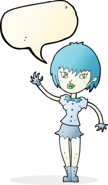 Bir insan tarafından çizilmiş konuşma balonu olan vampir kız.