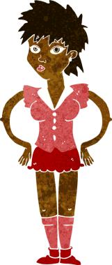 Bir insan tarafından çizilmiş kalçaları olan çizgi film kadını.