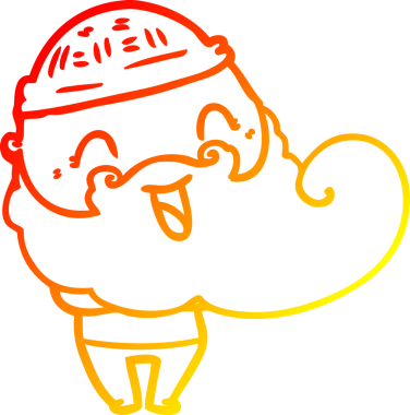 Bir insan tarafından çizilmiş sakallı ve kış şapkalı mutlu bir adamın çizimi.