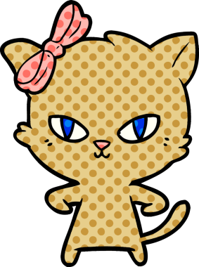 Bir insan tarafından çizilmiş sevimli çizgi film kedisi.