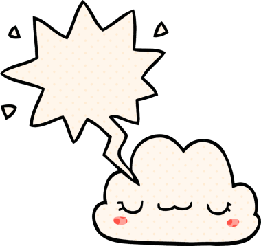 Bir insan tarafından çizilmiş çizgi roman tarzında konuşma baloncuğu olan şirin bir çizgi film bulutu.