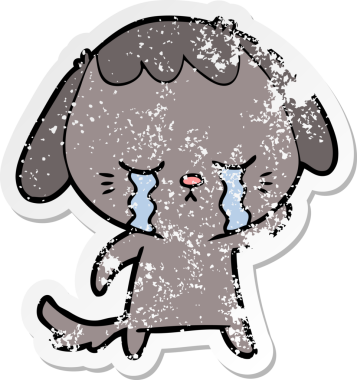 Bir insan tarafından çizilmiş ağlayan bir köpeğin sıkıntılı çıkartması.