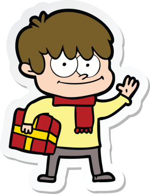 Bir insan tarafından çizilmiş mutlu bir çizgi film karakterinin çıkartması.