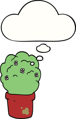 Bir insan tarafından çizilmiş düşünce baloncuklu karton çalı.