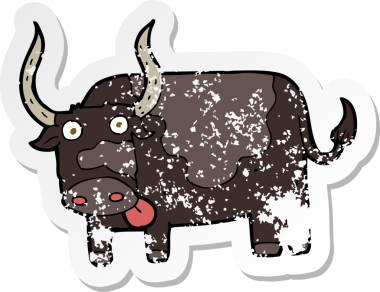 Bir insan tarafından çizilmiş karikatür boğasının geriletilmiş çıkartması.